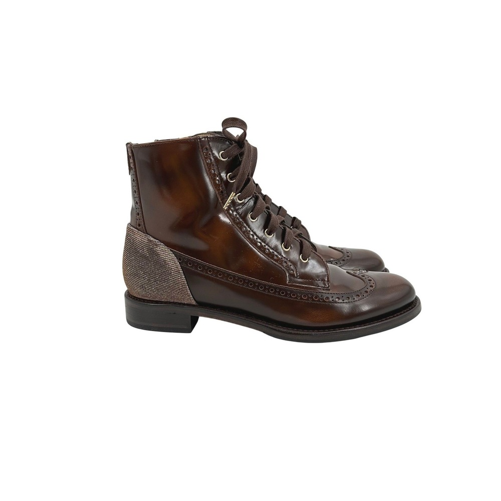 The Office of Angela Scott Harrison Patent Leather Combat Lace Up Ankle Boots 38
